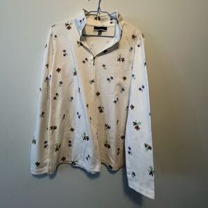 Karen Scott Sport Women's White Floral Quarter Zip Pullover